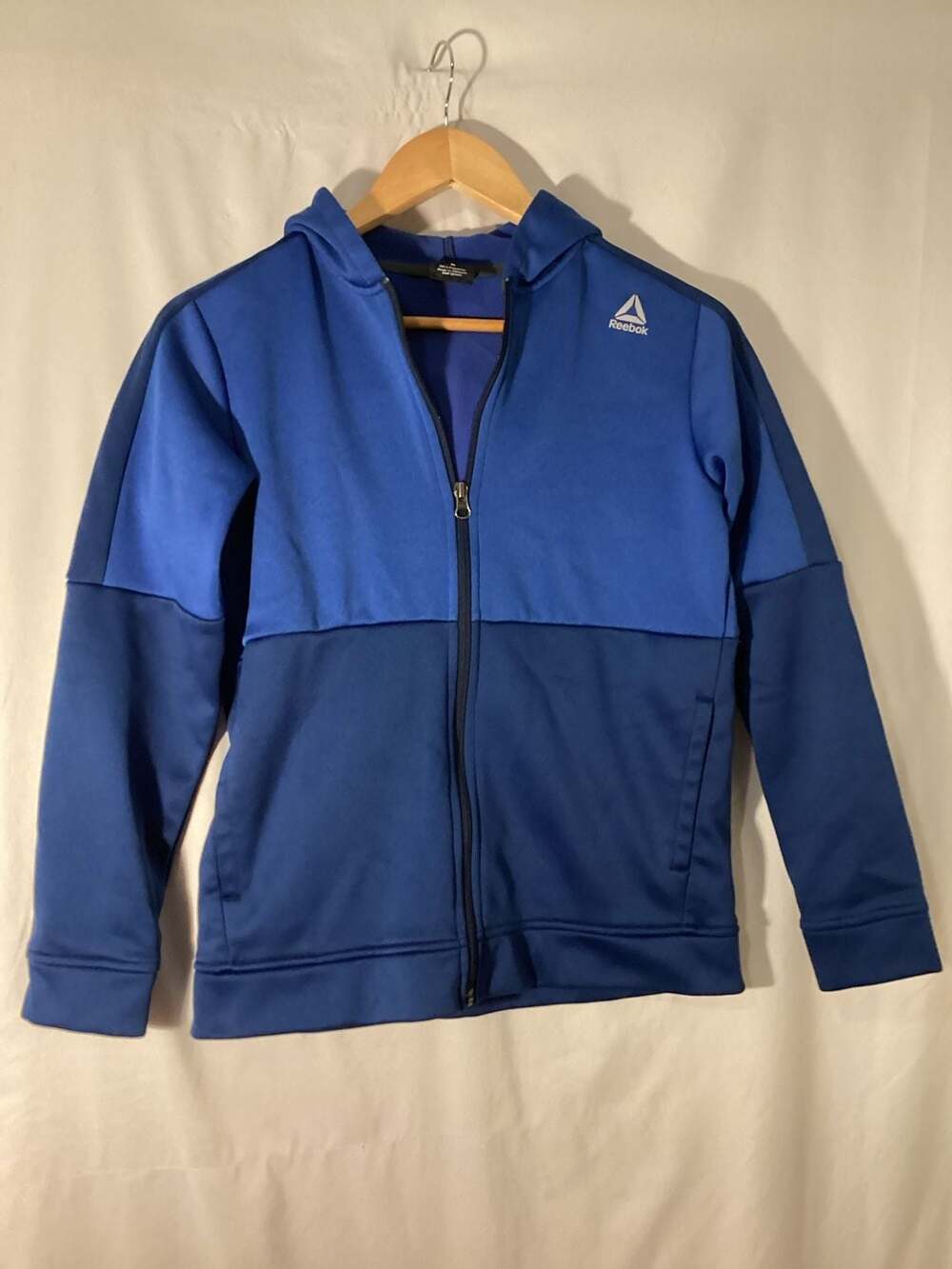 Reebok Boys Blue Colorblock Full Zip Fleece Hoodie Size L